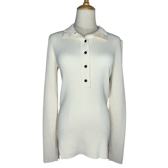 Ganni Beige Ribbed Rayon Long Sleeve Thick Turtleneck Sweater Top Size Medium - Picture 3 of 11